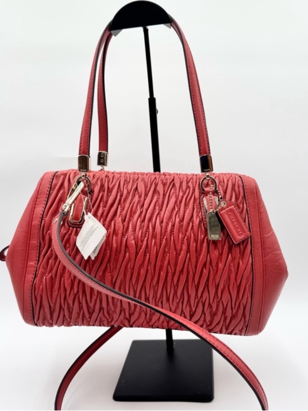 Coach Nwt Limited Edition Madison Gathered Chevron Red Leather W/Crossbody Strap